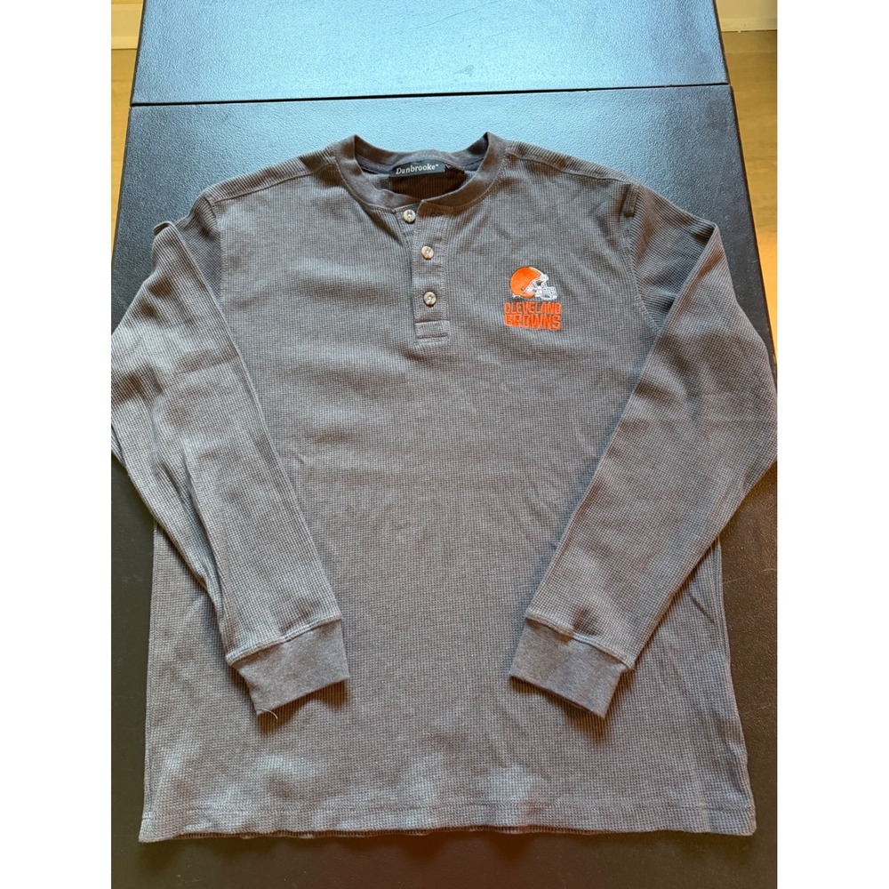 Dunbrooke Cleveland Browns Henley Shirt Mens XL Gray Waffle Knit Long Sleeve